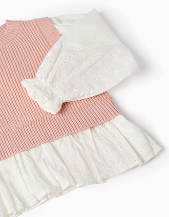 Camisola combinada para menina, branco/rosa-claro