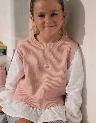 Dual-fabric jumper for girls, white/light pink