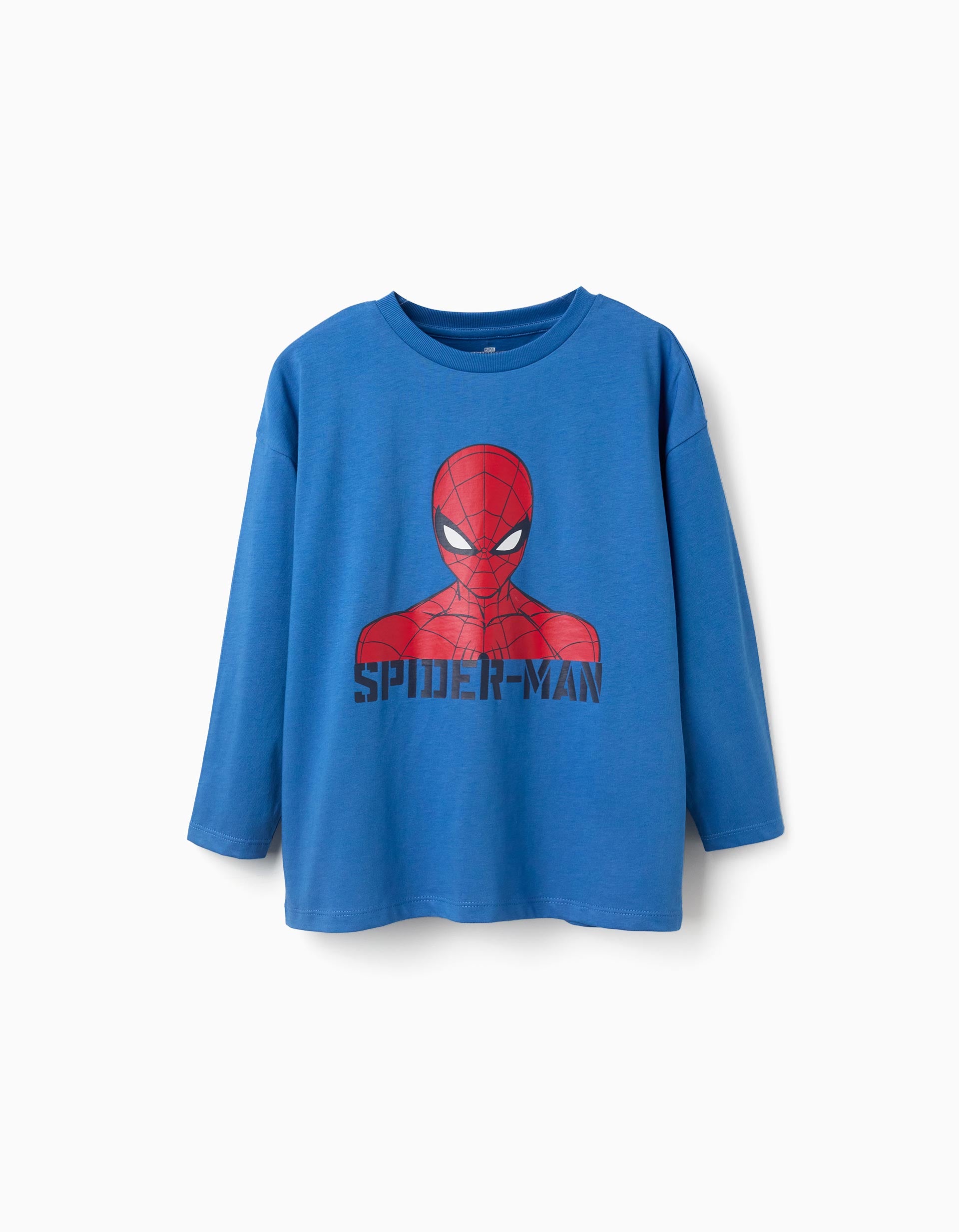 T-shirt de manga comprida em algodão Spider-Man para menino, azul