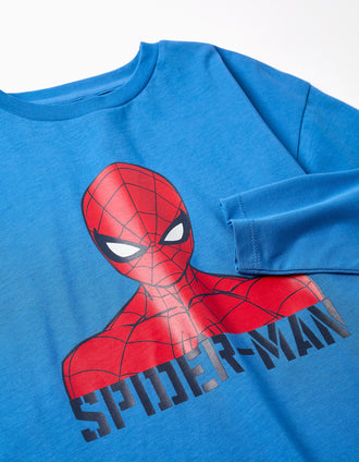 T-shirt de manga comprida em algodão Spider-Man para menino, azul