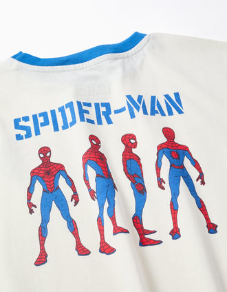 T-shirt de manga comprida de algodão Spider-Man para menino, branco/azul