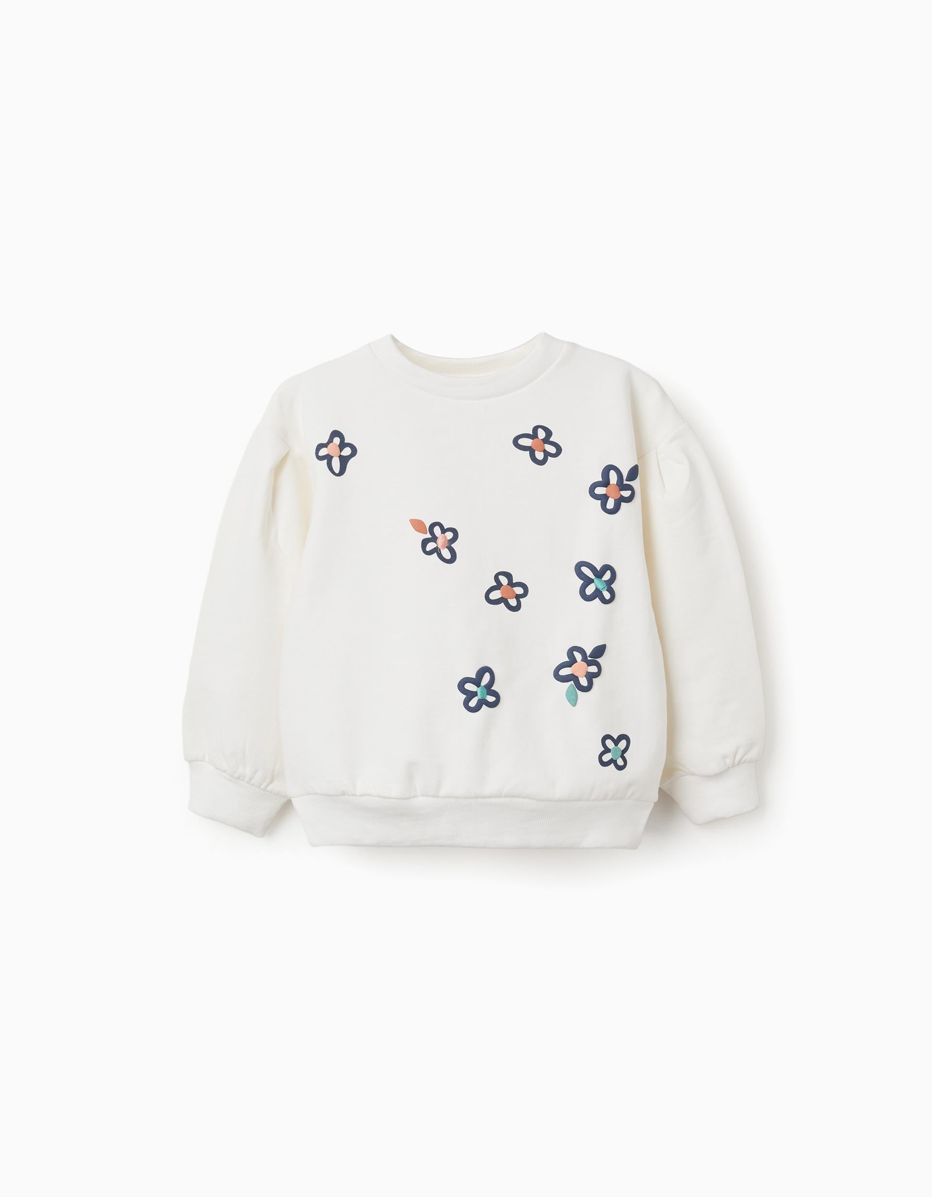 Sweat cardada com estampado floral em relevo para menina, branco