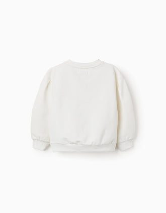 Sweat cardada com estampado floral em relevo para menina, branco
