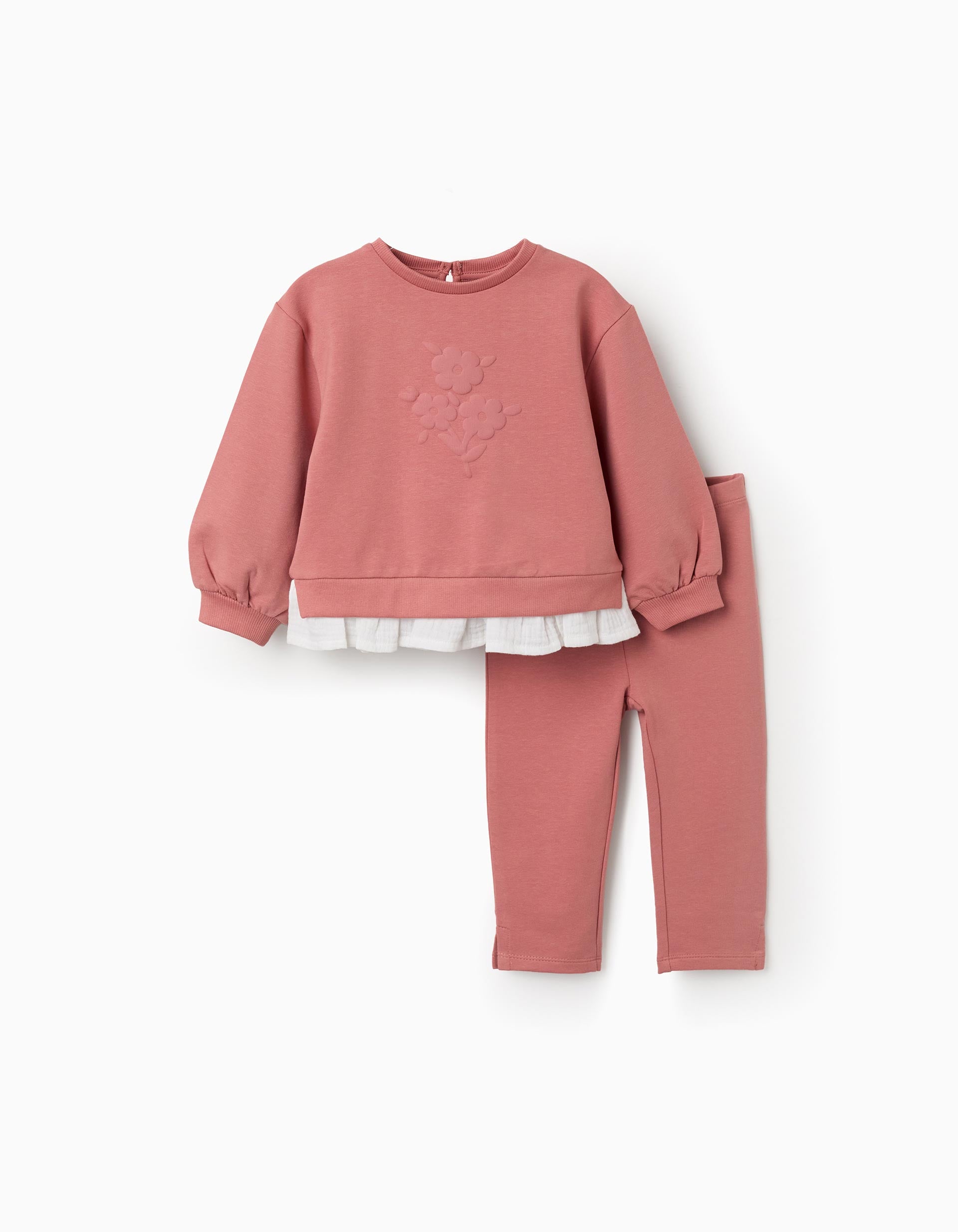 Conjunto de algodão com estampado de flores para bebé menina, rosa