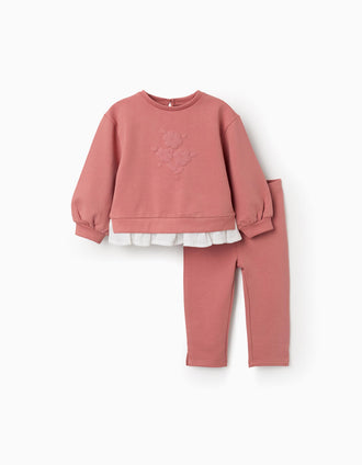 Conjunto de algodão com estampado de flores para bebé menina, rosa
