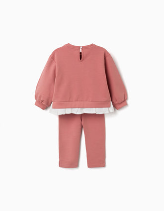 Conjunto de algodão com estampado de flores para bebé menina, rosa