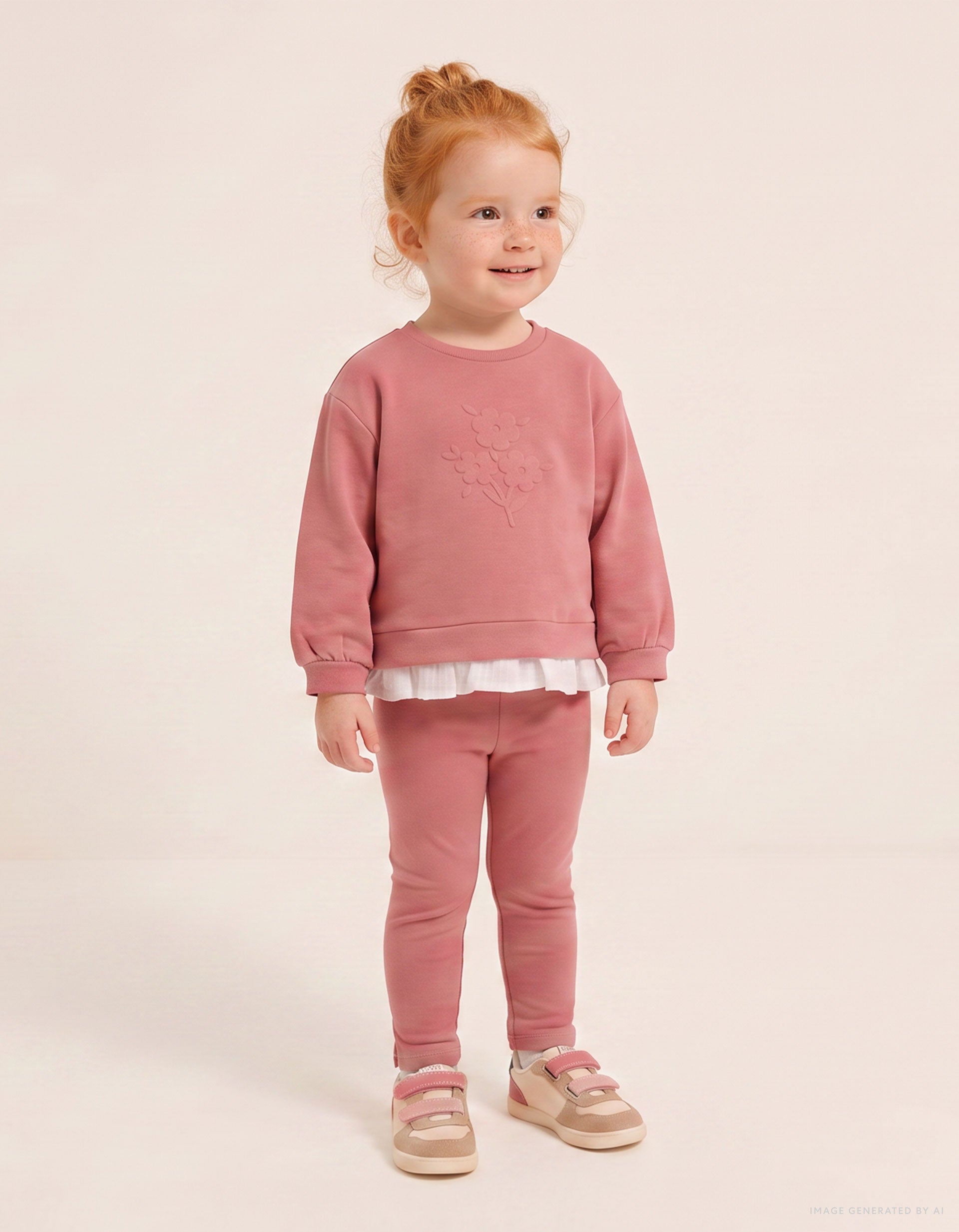 Conjunto de algodão com estampado de flores para bebé menina, rosa