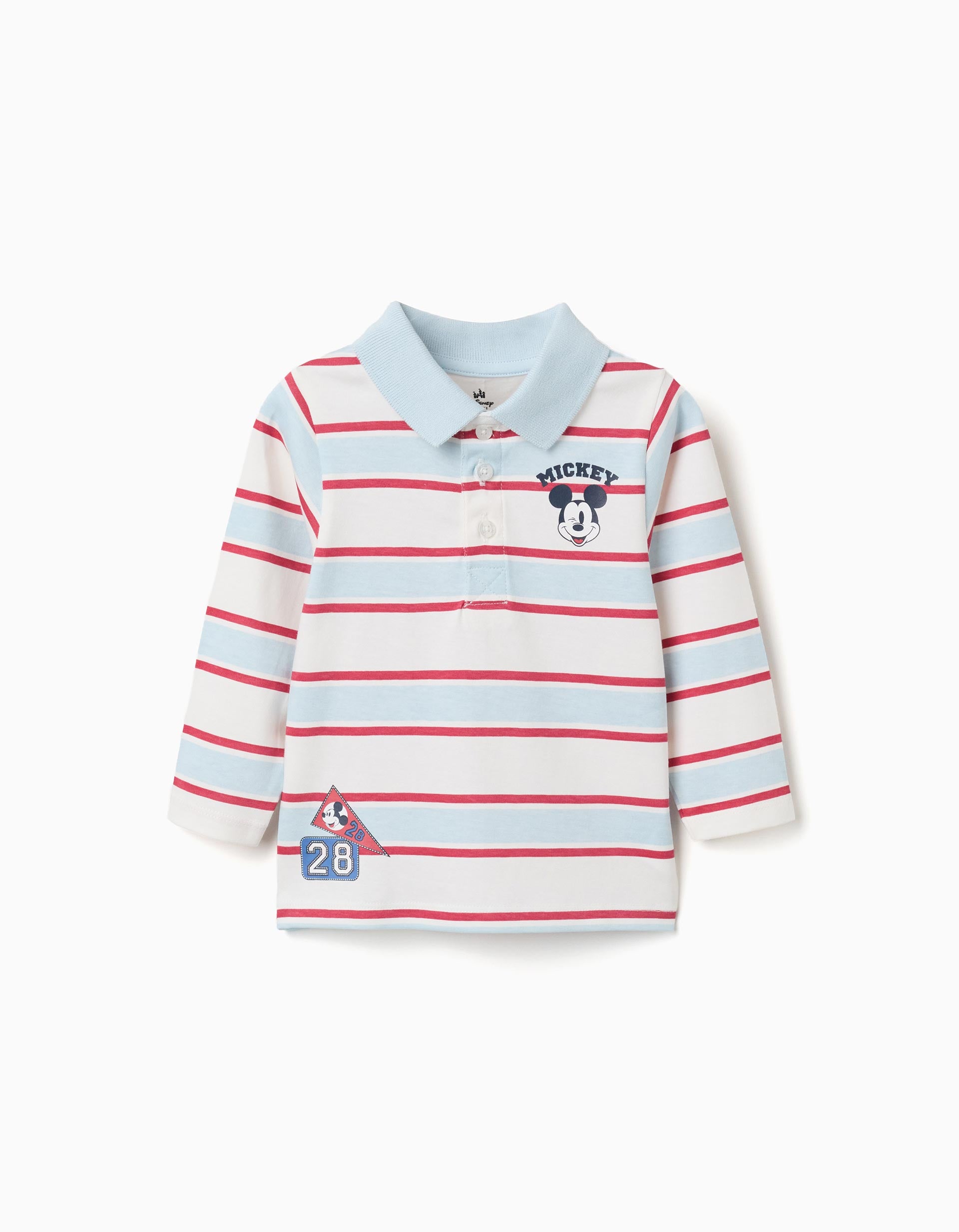 Polo de manga comprida às riscas Mickey para bebé e menino, multicolor