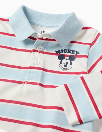Polo de manga comprida às riscas Mickey para bebé e menino, multicolor