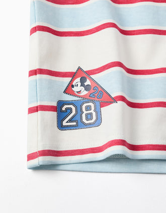 Polo de manga comprida às riscas Mickey para bebé e menino, multicolor
