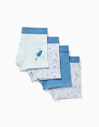 Lot de 4 boxers avec imprimés espace pour garçon, blanc/bleu/gris