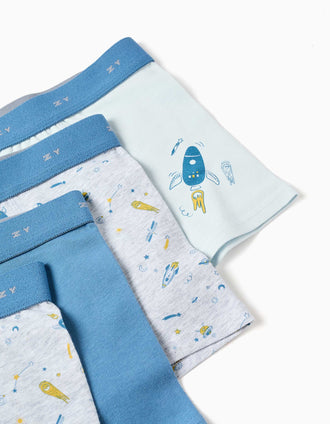 Lot de 4 boxers avec imprimés espace pour garçon, blanc/bleu/gris