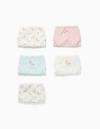 Lot de 5 culottes en coton avec licornes pour fille, blanc/bleu/rose