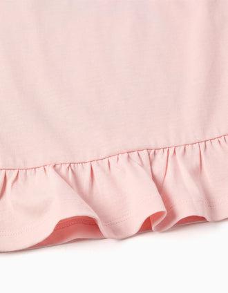 T-shirt de manga comprida de algodão Stitch para menina, rosa-claro