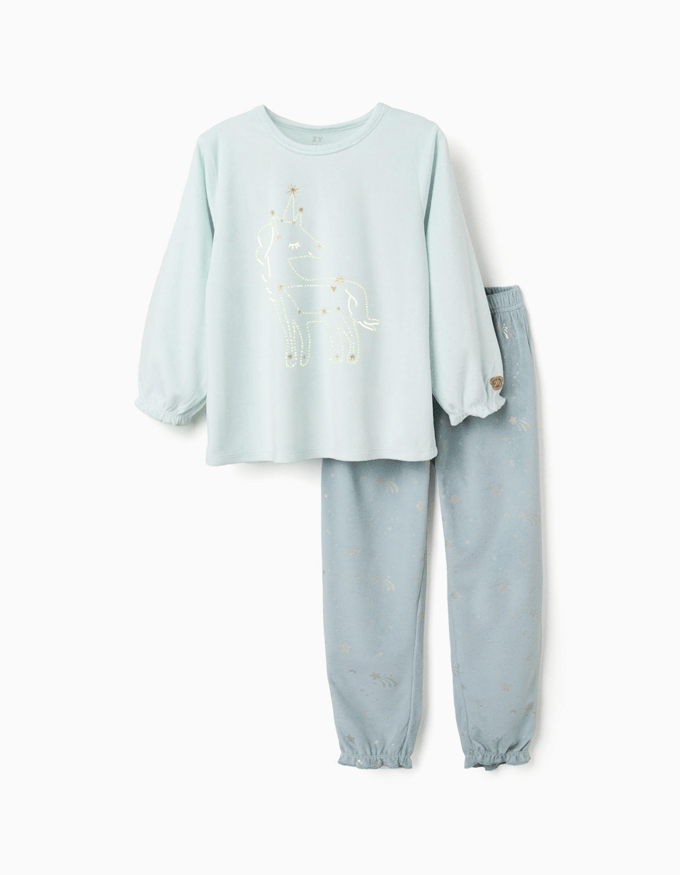 Pijama de terciopelo que brilla en la oscuridad para niña, azul