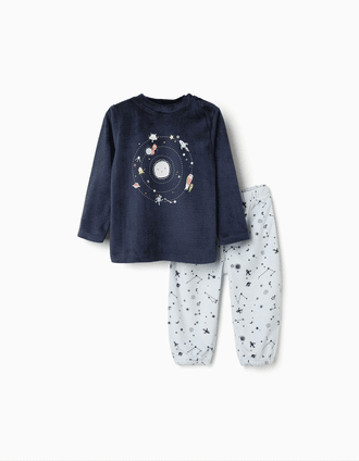 Pyjama en velours qui brille dans le noir pour nouveau-né et bébé, bleu