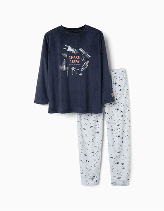 Pyjama en velours à imprimé qui brille dans le noir pour garçon, bleu