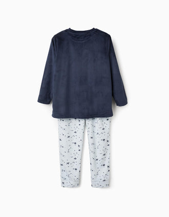 Pyjama en velours à imprimé qui brille dans le noir pour garçon, bleu