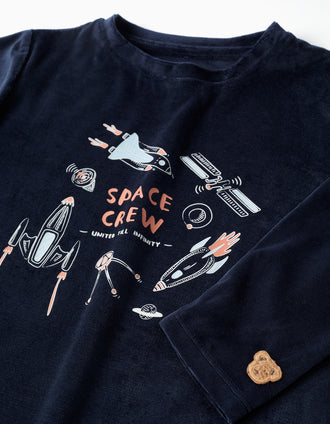 Pyjama en velours à imprimé qui brille dans le noir pour garçon, bleu