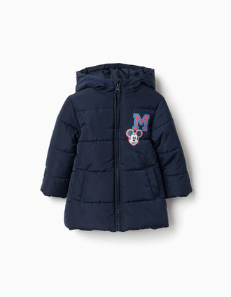 Casaco acolchoado com capuz Mickey para bebé e menino, azul-marinho