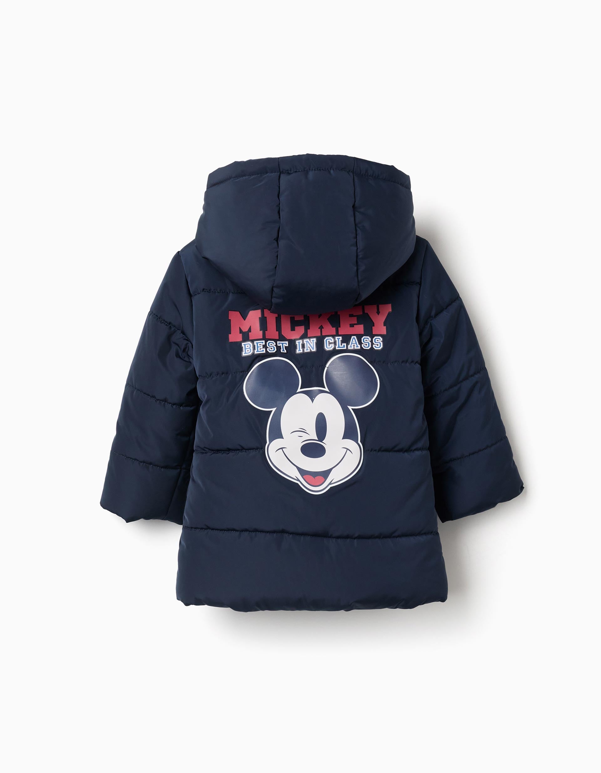 Casaco acolchoado com capuz Mickey para bebé e menino, azul-marinho