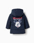Hooded padded jacket with Mickey for babies and boys, navy blue