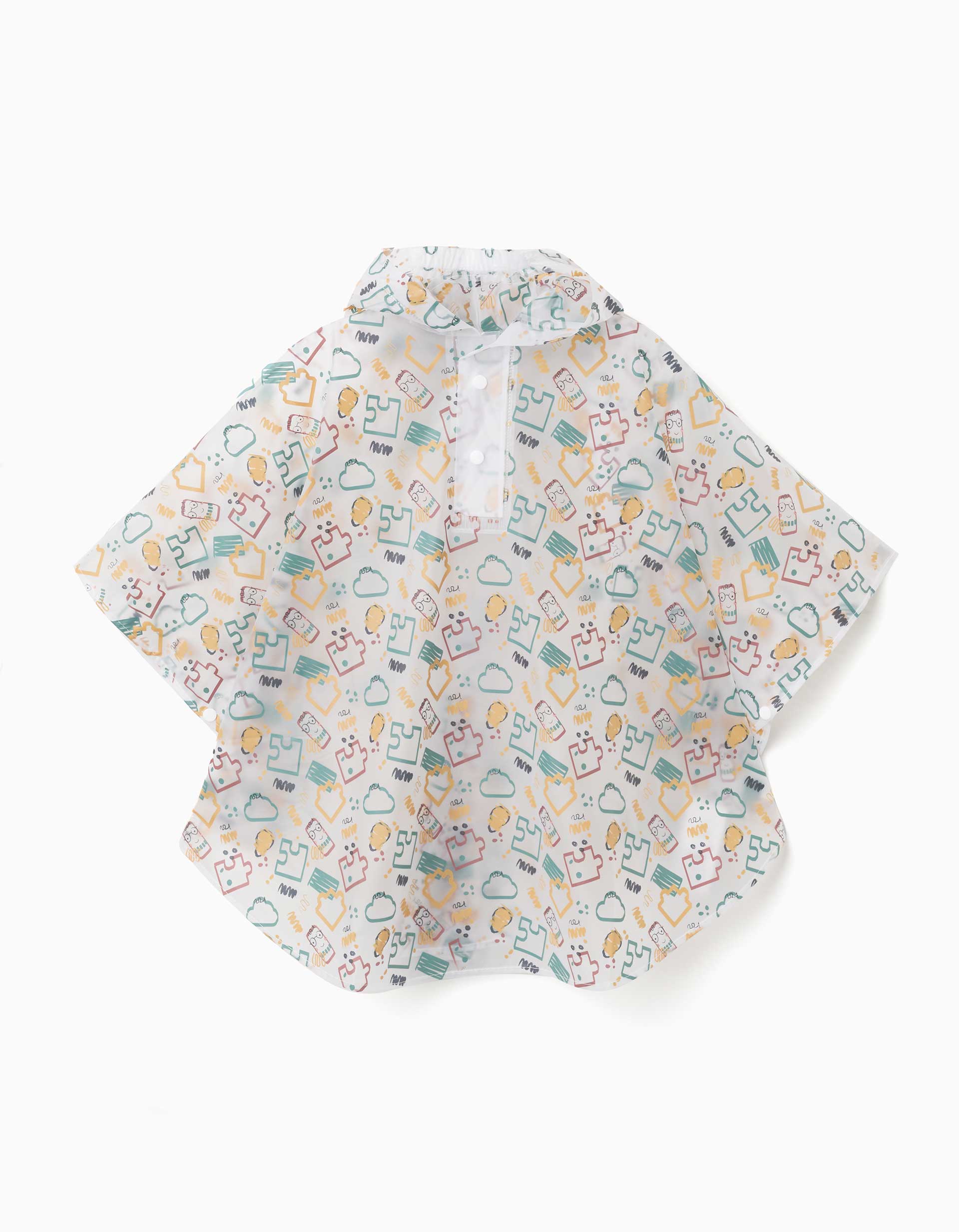 Poncho de chuva com capuz e estampado para bebé menino, transparente