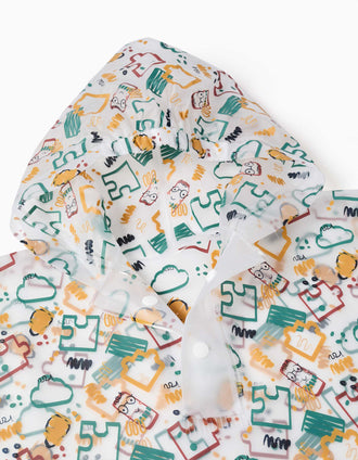 Poncho de chuva com capuz e estampado para bebé menino, transparente