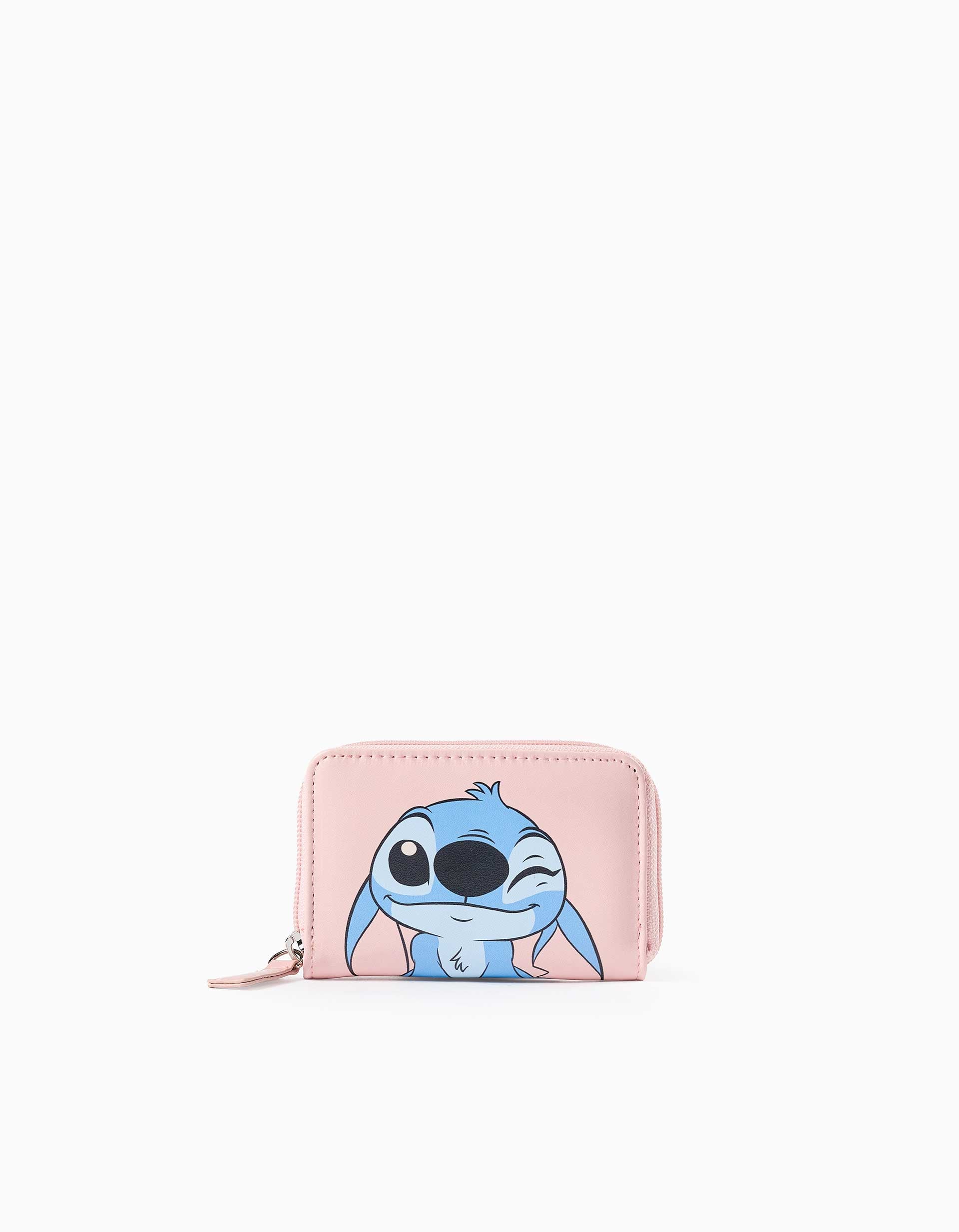 Porta-moedas com estampado Stitch e Angel para menina, rosa-claro