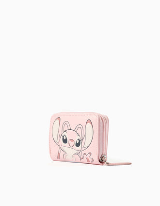 Porta-moedas com estampado Stitch e Angel para menina, rosa-claro