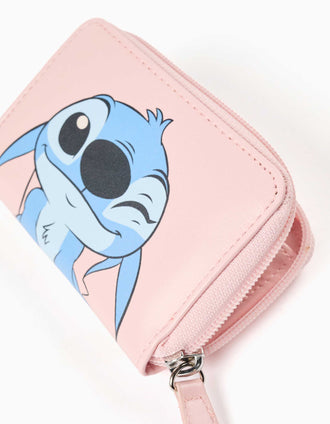Porta-moedas com estampado Stitch e Angel para menina, rosa-claro