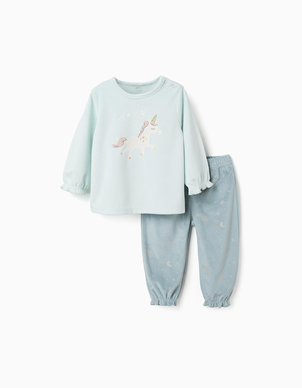Pijama de terciopelo que brilla en la oscuridad para recién nacida y bebé, azul