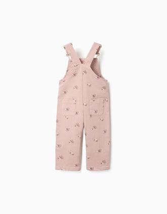 Peto de sarga con motivo floral para bebé niña, rosa claro