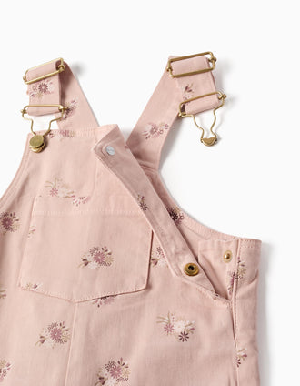 Peto de sarga con motivo floral para bebé niña, rosa claro