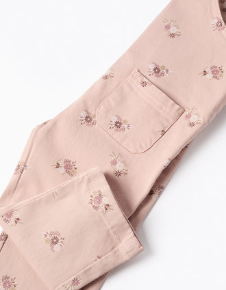Jardineiras de sarja com motivo floral para bebé menina, rosa-claro