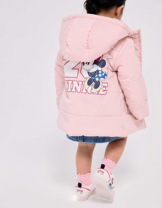 Hooded puffer jacket with Minnie print for babies and girls, light pink