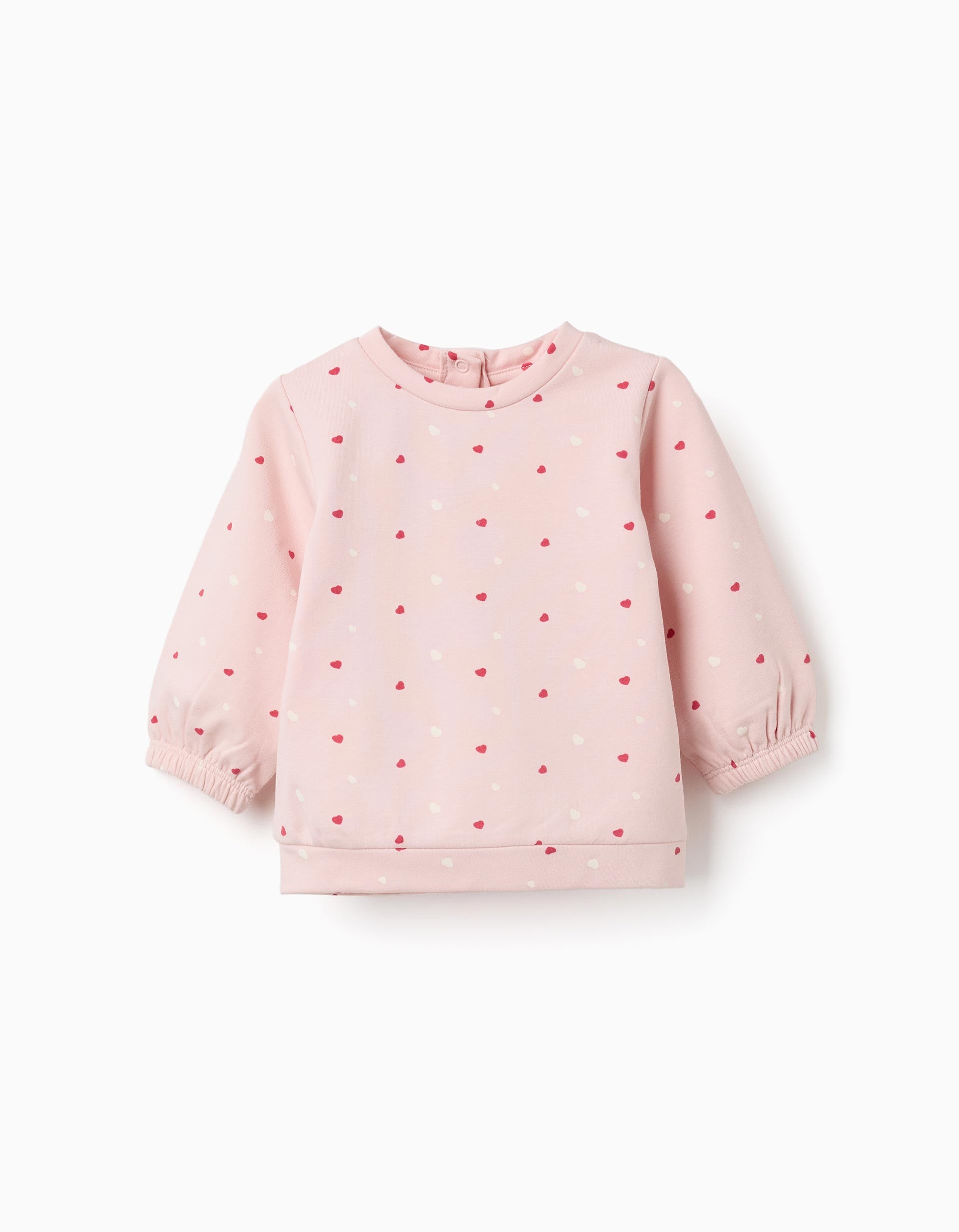 Sweat en coton peigné avec motif cœur pour nouveau-née, rose clair