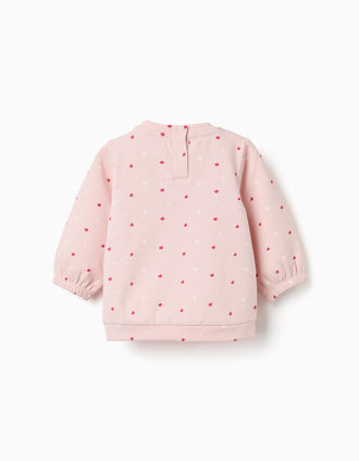 Sweat en coton peigné avec motif cœur pour nouveau-née, rose clair