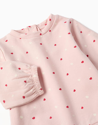 Sweat en coton peigné avec motif cœur pour nouveau-née, rose clair