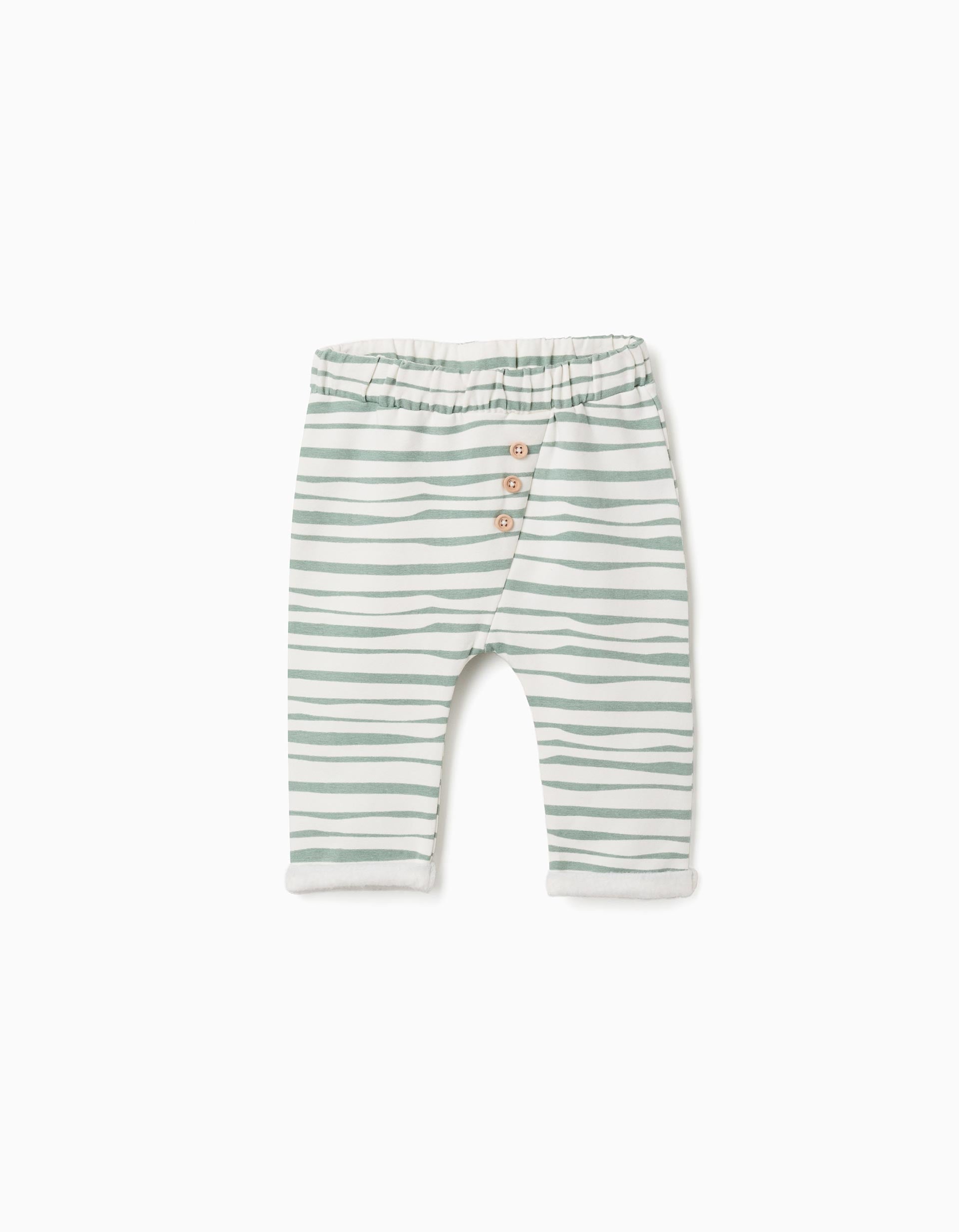 Pantalón perchado a rayas para recién nacido, blanco/verde claro