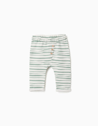 Pantalón perchado a rayas para recién nacido, blanco/verde claro