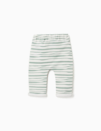 Pantalón perchado a rayas para recién nacido, blanco/verde claro