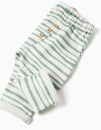 Pantalón perchado a rayas para recién nacido, blanco/verde claro