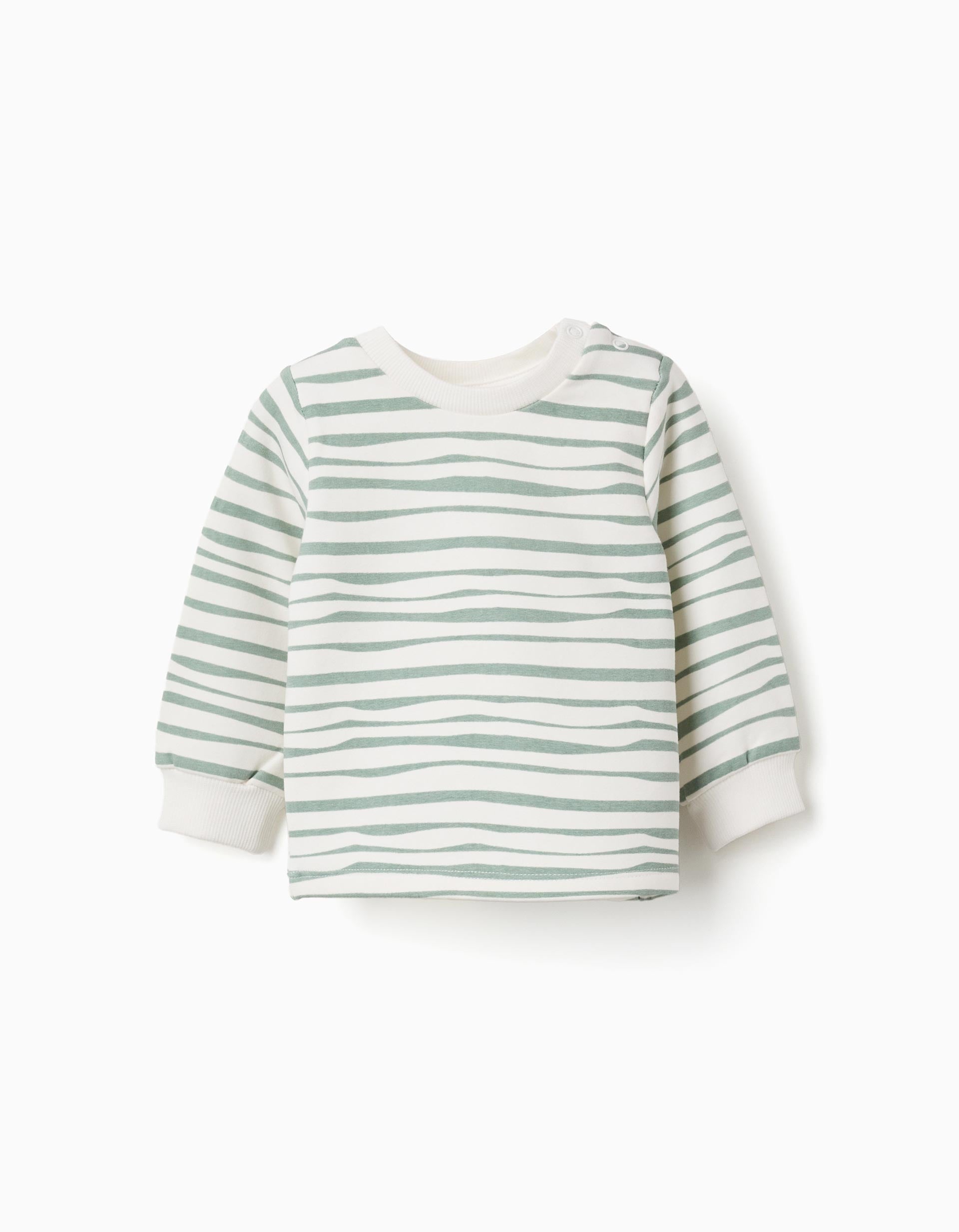 Sweat en coton peigné à rayures pour nouveau-né, blanc/vert clair