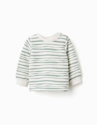 Sweat en coton peigné à rayures pour nouveau-né, blanc/vert clair