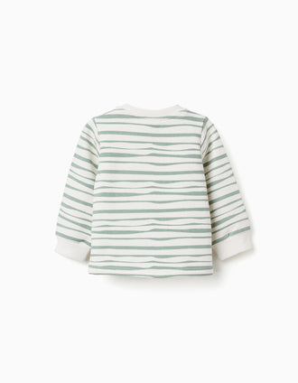 Sweat en coton peigné à rayures pour nouveau-né, blanc/vert clair