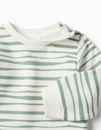 Sweat en coton peigné à rayures pour nouveau-né, blanc/vert clair