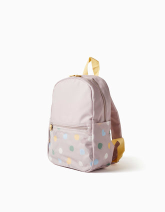 Backpack with hearts and dots print for baby girls, lilac