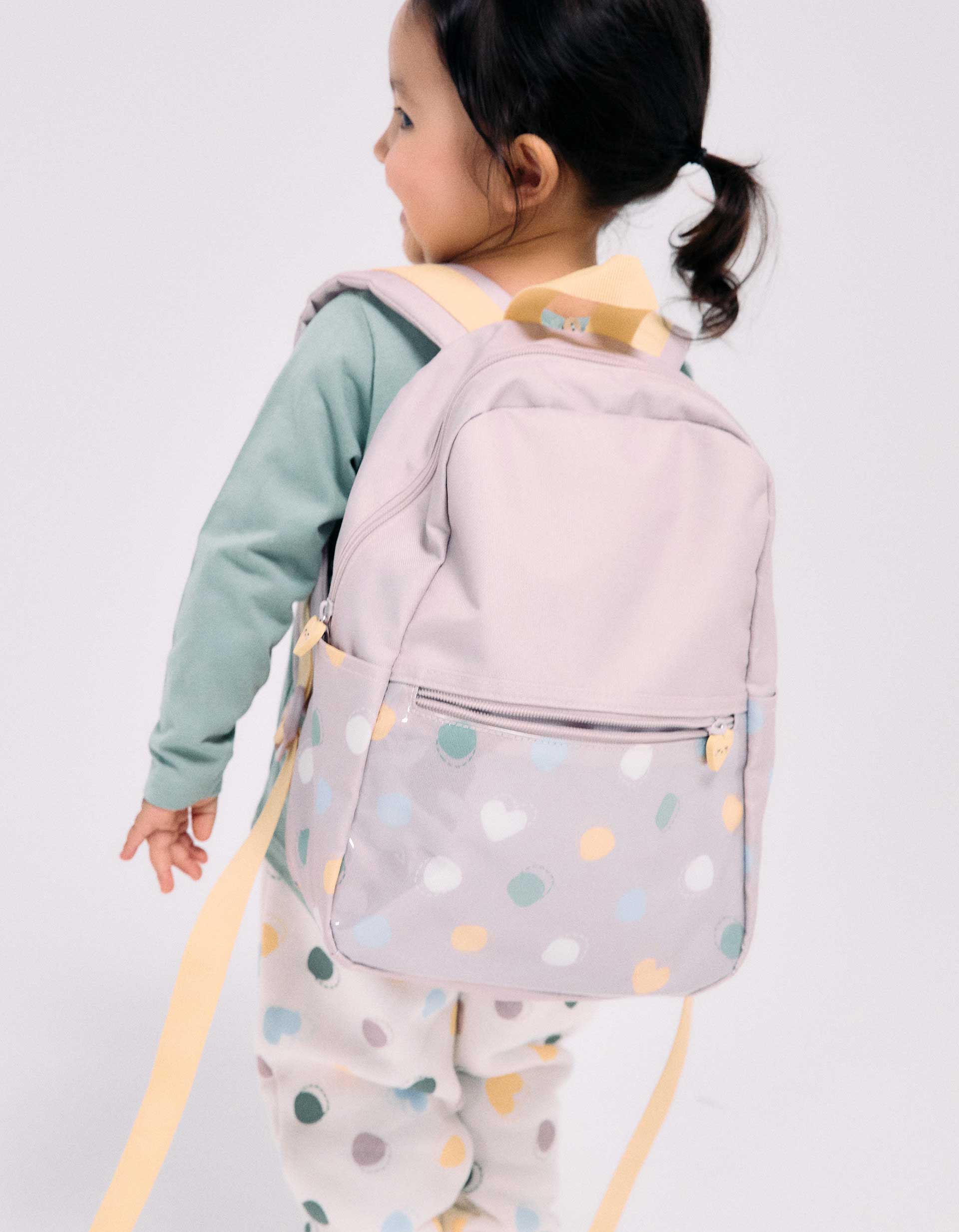 Backpack with hearts and dots print for baby girls, lilac
