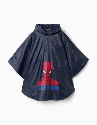 Poncho de chuva com capuz Spider-Man para bebé e menino, azul-escuro